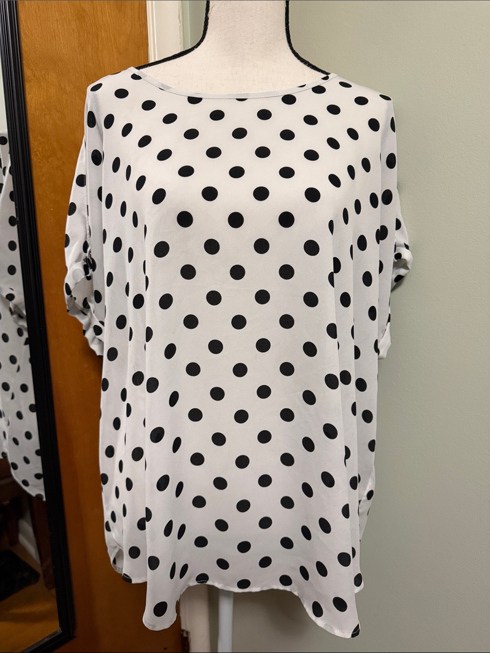 Maurices Black Polka Dot Boatneck Tunic - White